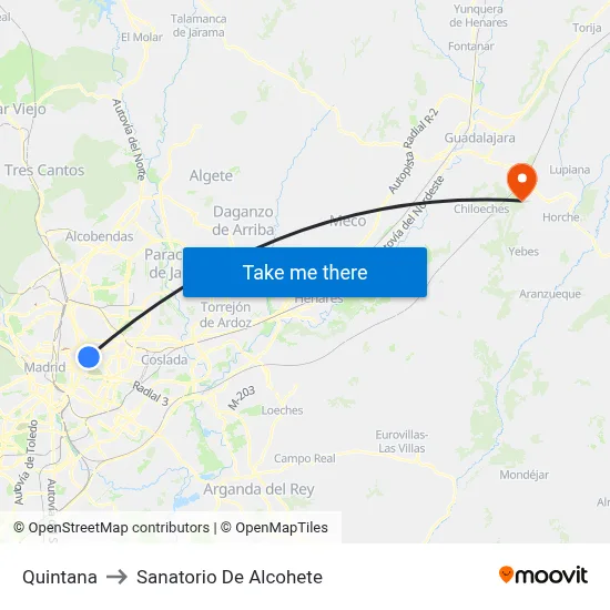 Quintana to Sanatorio De Alcohete map