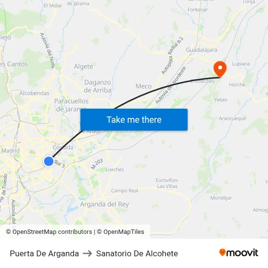 Puerta De Arganda to Sanatorio De Alcohete map