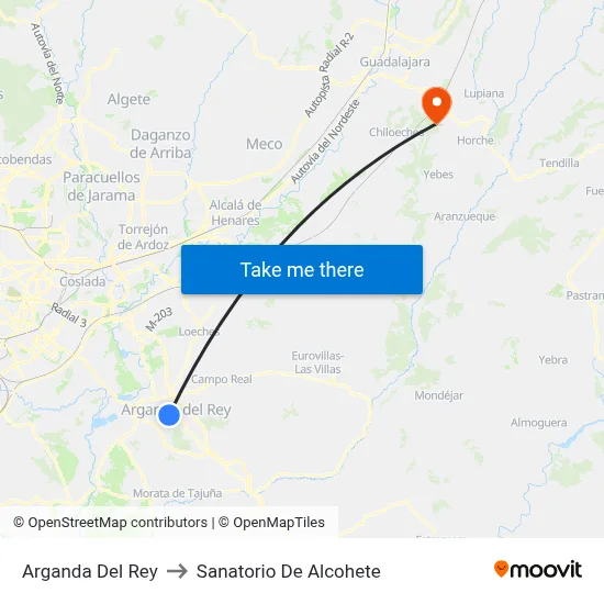 Arganda Del Rey to Sanatorio De Alcohete map