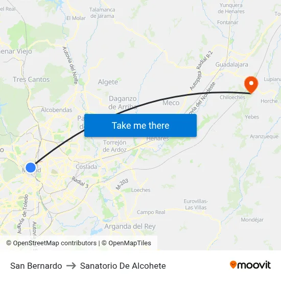 San Bernardo to Sanatorio De Alcohete map