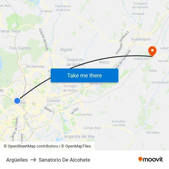 Argüelles to Sanatorio De Alcohete map