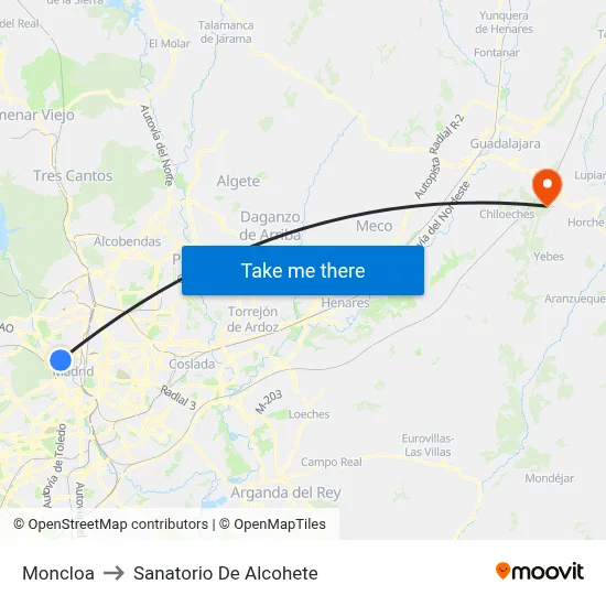 Moncloa to Sanatorio De Alcohete map