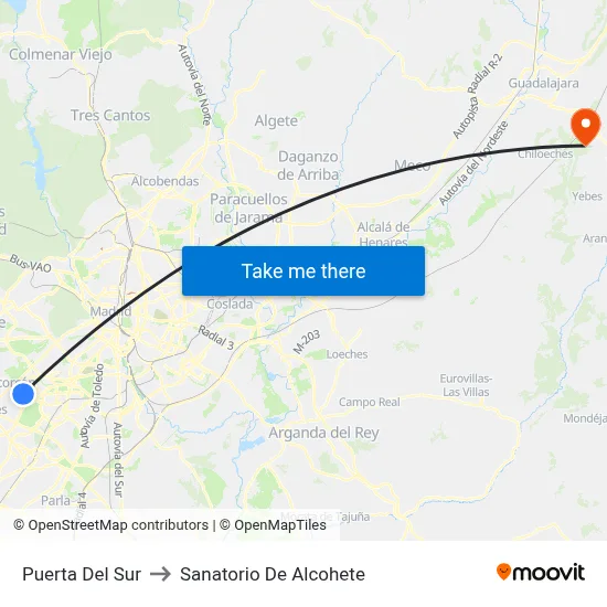 Puerta Del Sur to Sanatorio De Alcohete map