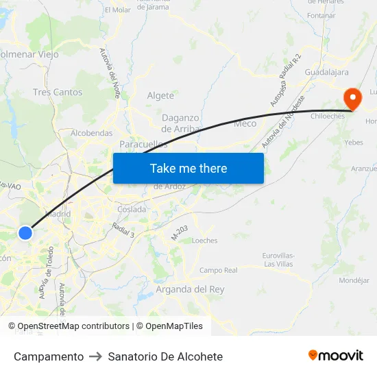 Campamento to Sanatorio De Alcohete map