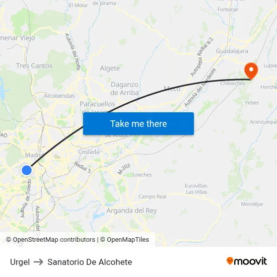 Urgel to Sanatorio De Alcohete map