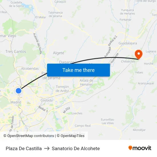 Plaza De Castilla to Sanatorio De Alcohete map