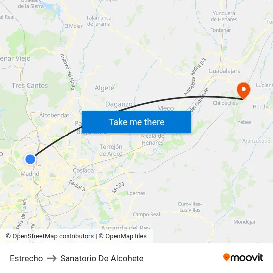 Estrecho to Sanatorio De Alcohete map