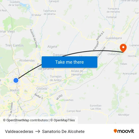 Valdeacederas to Sanatorio De Alcohete map