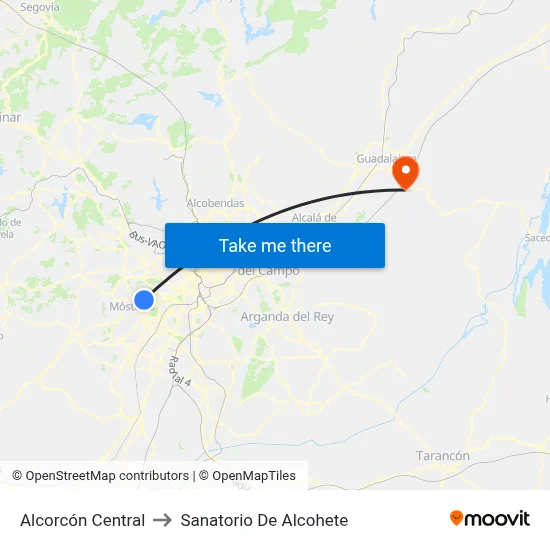 Alcorcón Central to Sanatorio De Alcohete map