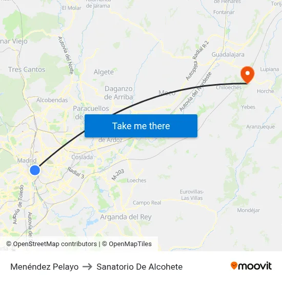 Menéndez Pelayo to Sanatorio De Alcohete map