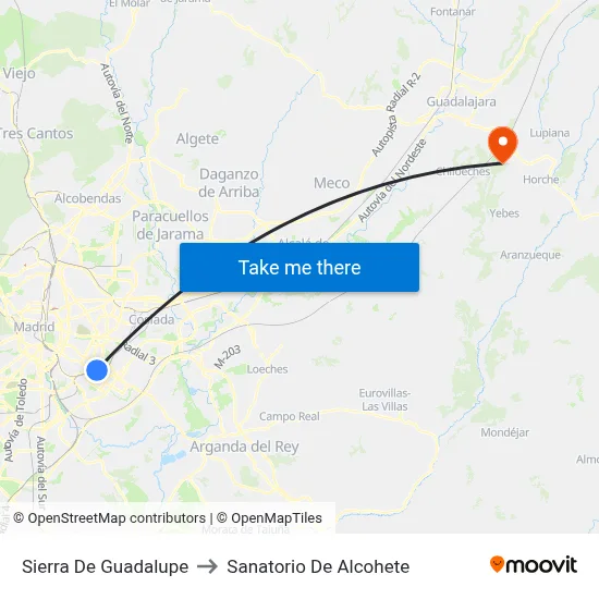 Sierra De Guadalupe to Sanatorio De Alcohete map