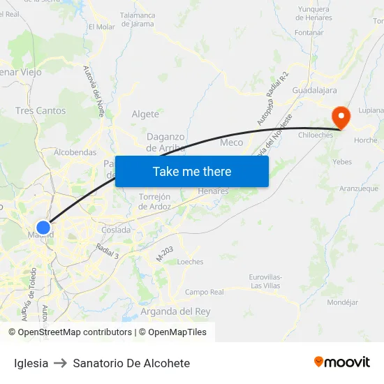 Iglesia to Sanatorio De Alcohete map