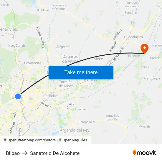Bilbao to Sanatorio De Alcohete map