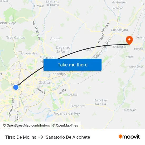 Tirso De Molina to Sanatorio De Alcohete map