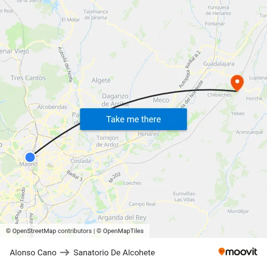 Alonso Cano to Sanatorio De Alcohete map
