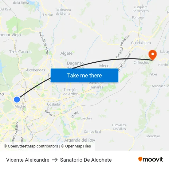 Vicente Aleixandre to Sanatorio De Alcohete map
