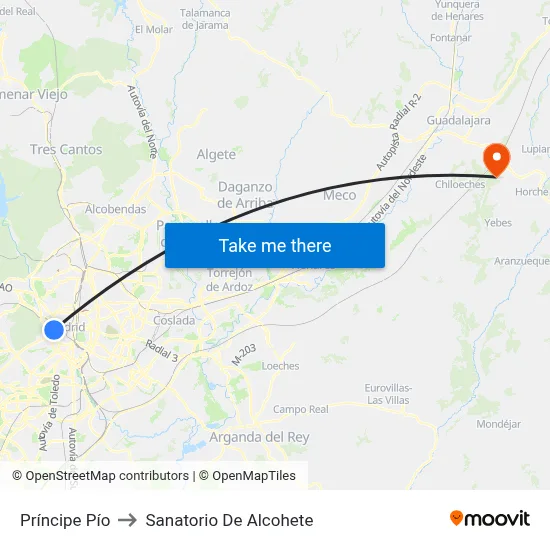 Príncipe Pío to Sanatorio De Alcohete map