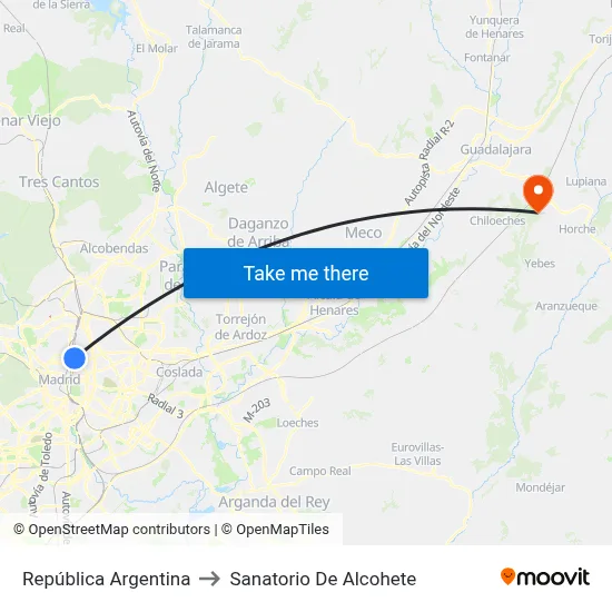 República Argentina to Sanatorio De Alcohete map