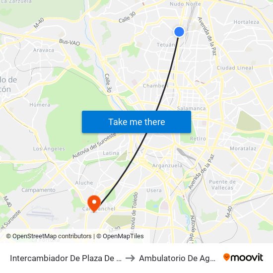 Intercambiador De Plaza De Castilla to Ambulatorio De Aguacate map