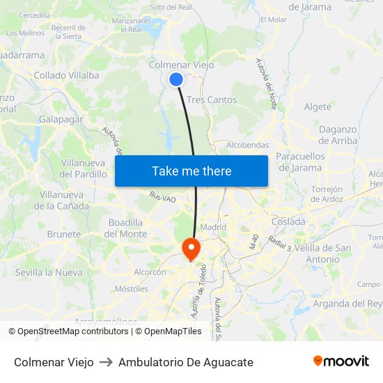 Colmenar Viejo to Ambulatorio De Aguacate map