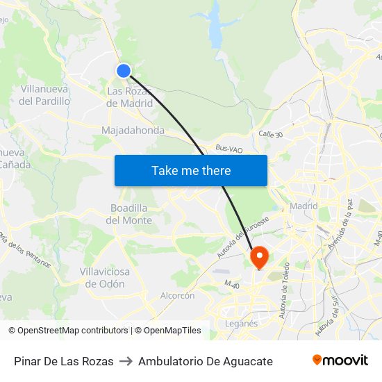 Pinar De Las Rozas to Ambulatorio De Aguacate map