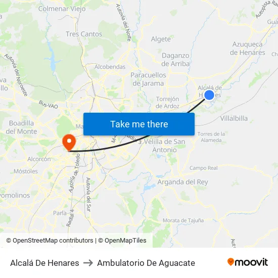 Alcalá De Henares to Ambulatorio De Aguacate map