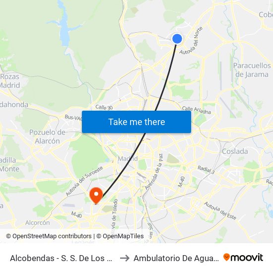 Alcobendas - S. S. De Los Reyes to Ambulatorio De Aguacate map