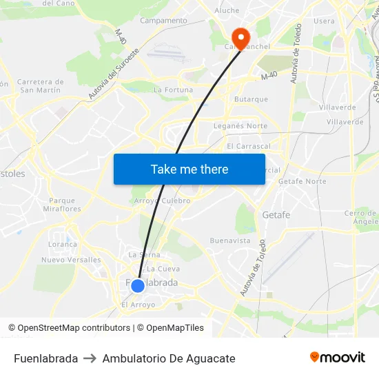 Fuenlabrada to Ambulatorio De Aguacate map