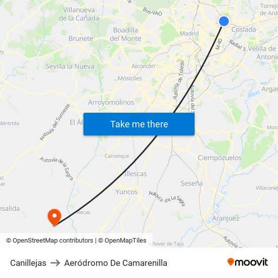 Canillejas to Aeródromo De Camarenilla map