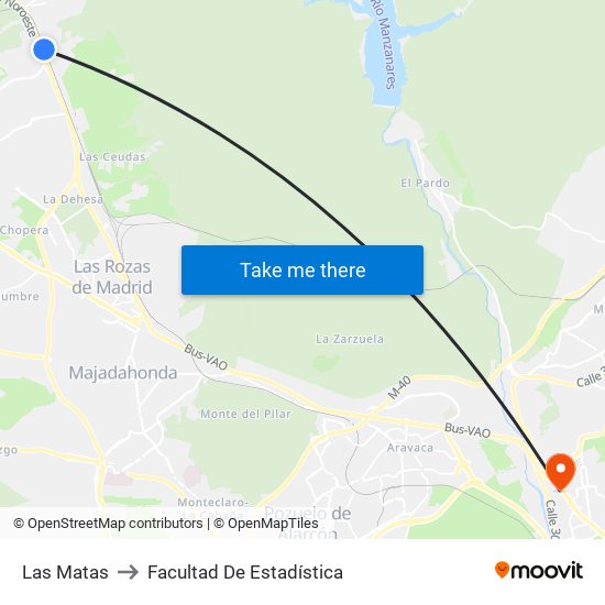 Las Matas to Facultad De Estadística map