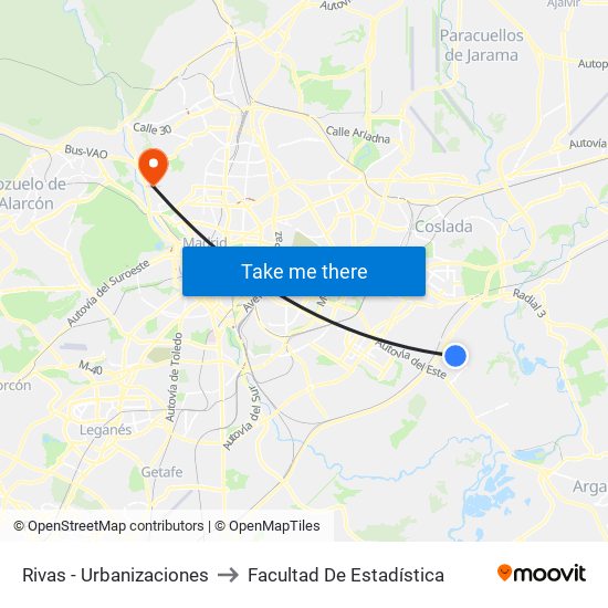 Rivas - Urbanizaciones to Facultad De Estadística map