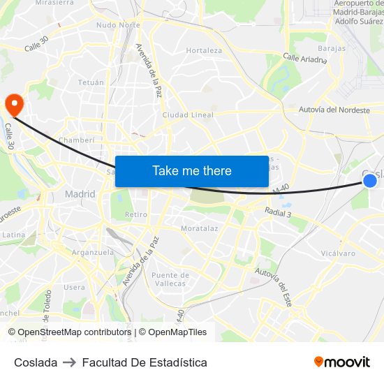 Coslada to Facultad De Estadística map