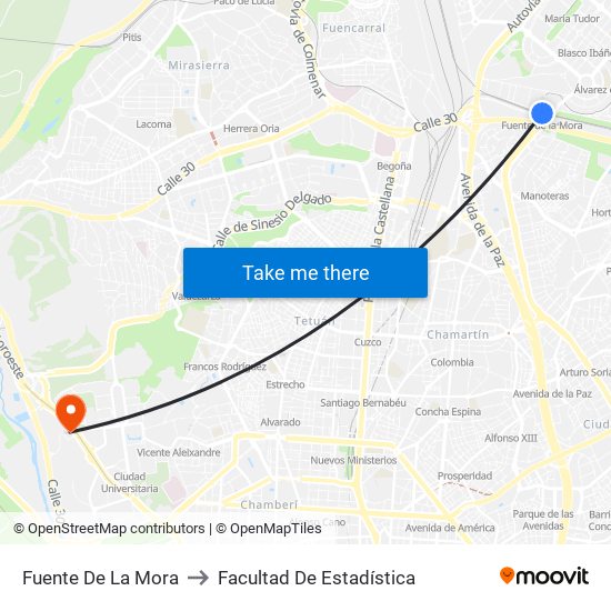 Fuente De La Mora to Facultad De Estadística map