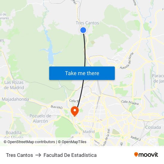 Tres Cantos to Facultad De Estadística map