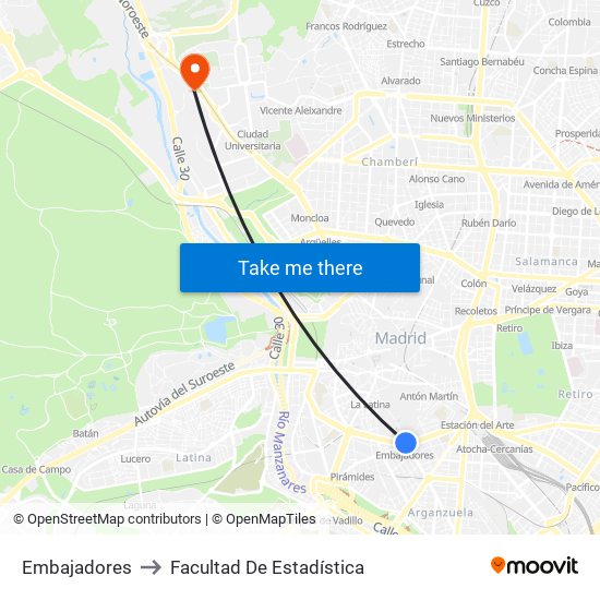 Embajadores to Facultad De Estadística map