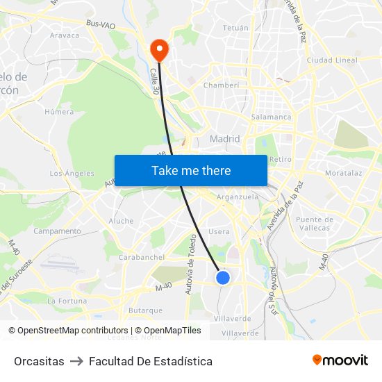 Orcasitas to Facultad De Estadística map