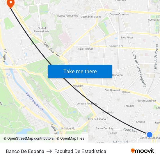 Banco De España to Facultad De Estadística map