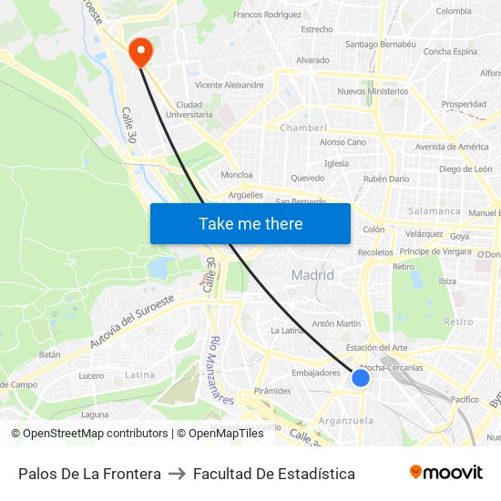 Palos De La Frontera to Facultad De Estadística map