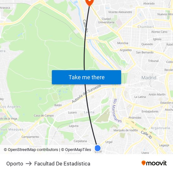 Oporto to Facultad De Estadística map