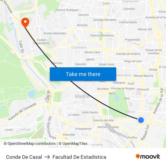 Conde De Casal to Facultad De Estadística map