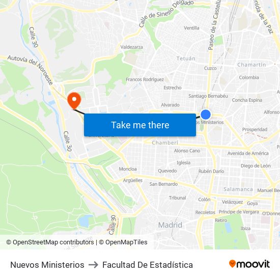 Nuevos Ministerios to Facultad De Estadística map