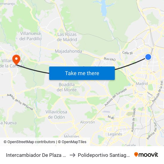 Intercambiador De Plaza De Castilla to Polideportivo Santiago Apóstol map