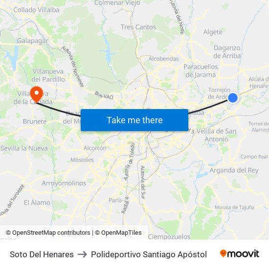 Soto Del Henares to Polideportivo Santiago Apóstol map