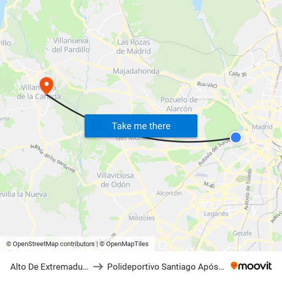Alto De Extremadura to Polideportivo Santiago Apóstol map