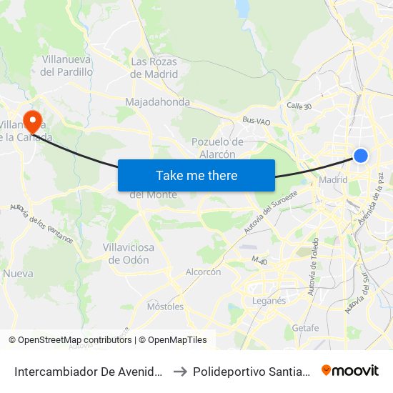 Intercambiador De Avenida De América to Polideportivo Santiago Apóstol map