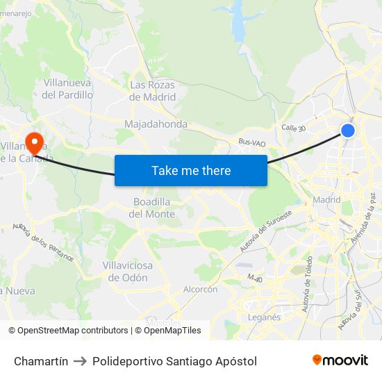 Chamartín to Polideportivo Santiago Apóstol map