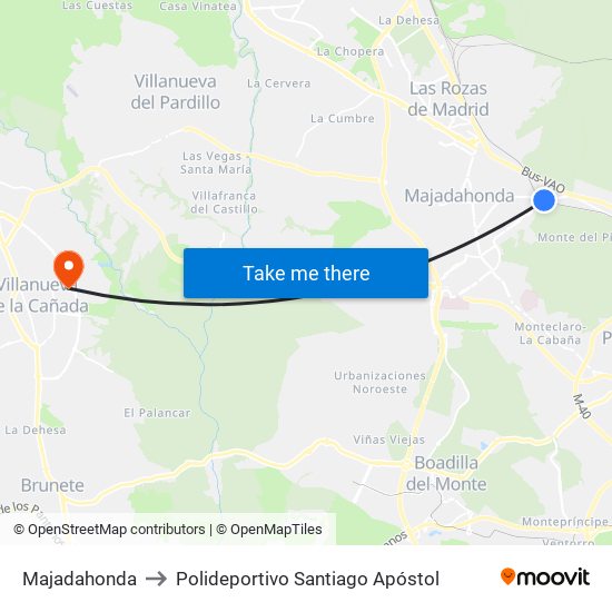 Majadahonda to Polideportivo Santiago Apóstol map