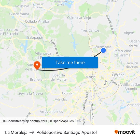 La Moraleja to Polideportivo Santiago Apóstol map