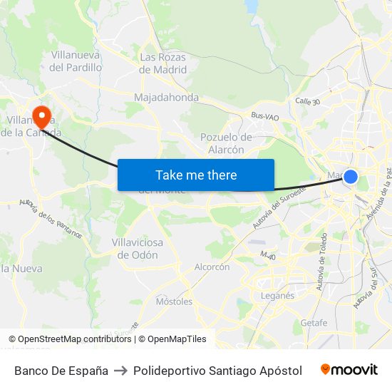 Banco De España to Polideportivo Santiago Apóstol map