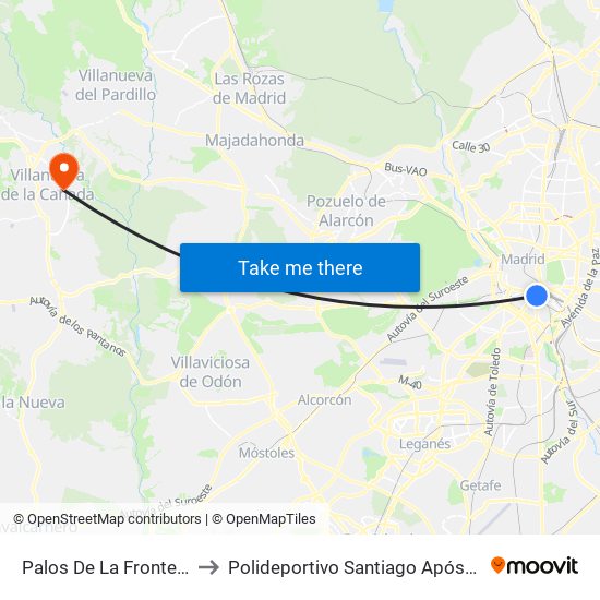 Palos De La Frontera to Polideportivo Santiago Apóstol map